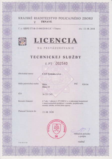 Licencia Na Prevadzkovanie Technickej Sluzby